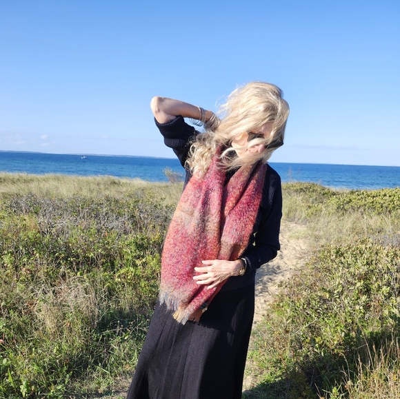 Holland & Holland Accessories - Holland & Holland New Long Pink, Grey, Orange Mohair Wool Scarf, OS $75
